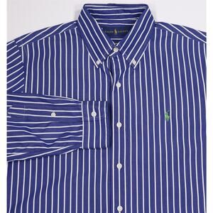 Ralph Lauren Men's Navy Blue White Striped Cotton Dress Shirt Pony Medium